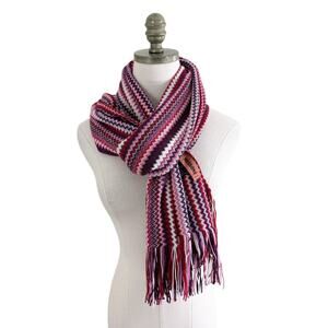 Missoni Pink/Purple Zig Zag Chevron Wool Blend Scarf Made in Italy Fringe Detail